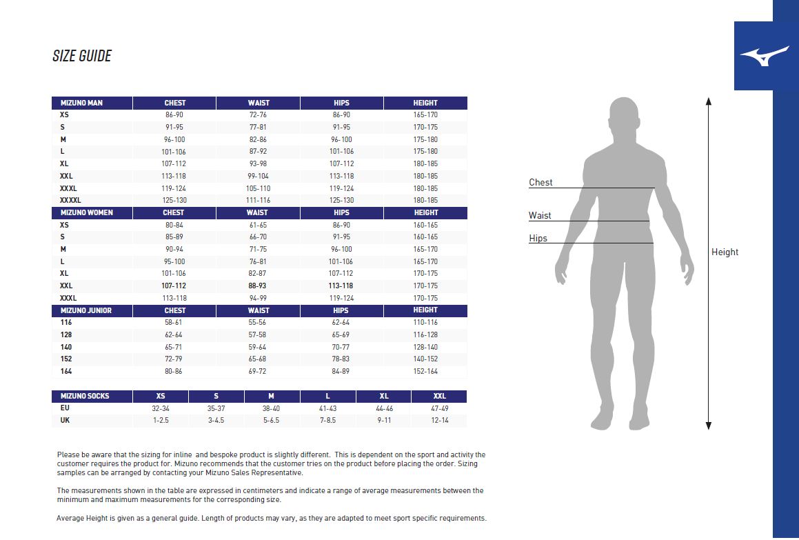 Mizuno clothing size chart best sale